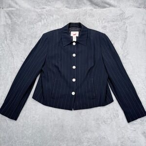 Vintage 90s Mondi Pinstripe Cropped Blazer Jacket Womens 44 Button Front Blue